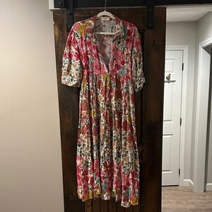 NATURAL LIFE Pink and Yellow Floral Midi Dress